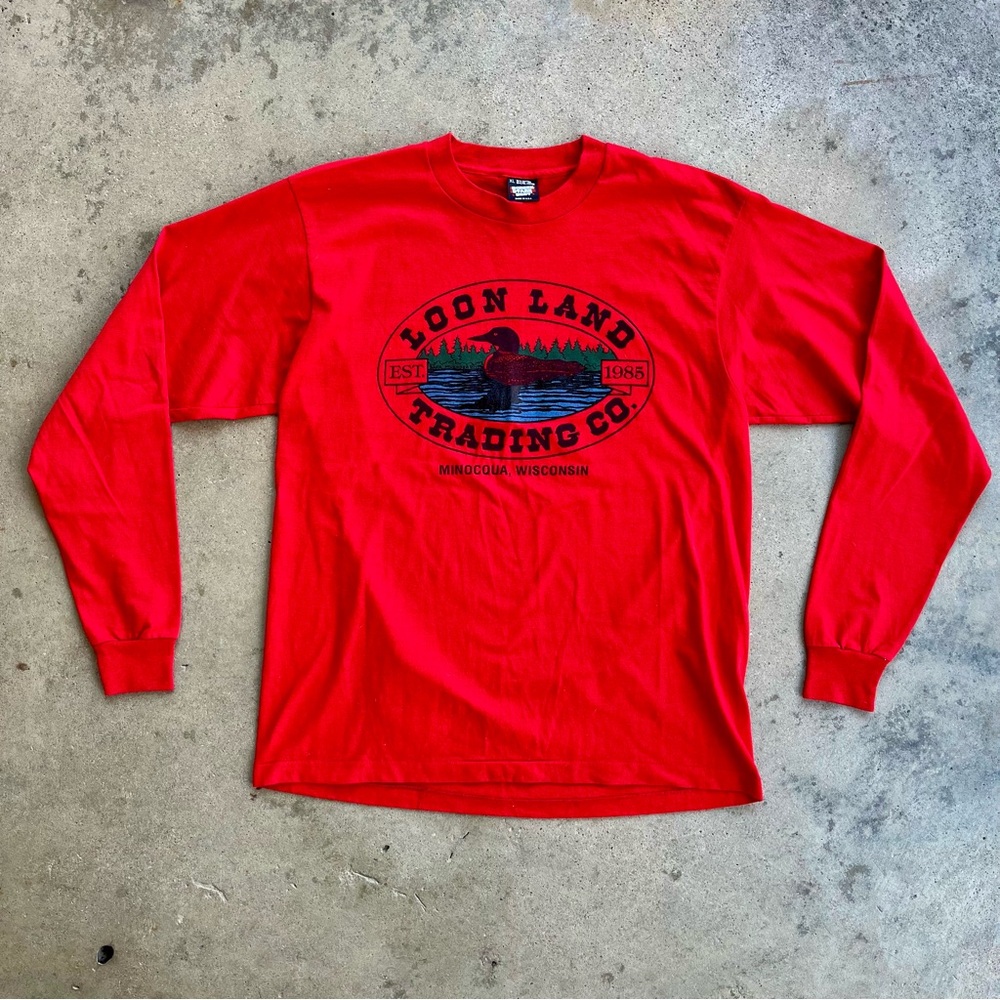 Vintage Screen Stars Loon Land Trading Co Long Sleeve Shirt XL USA Minocqua Red